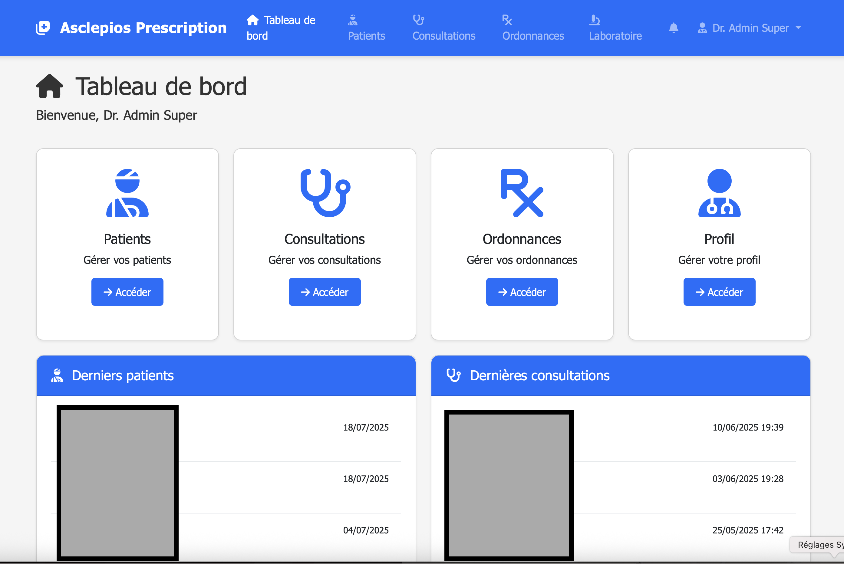 Tableau de bord Médecin